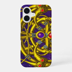 COQUE iPhone 16 NŒUDS CELTIQUES D'OR AVEC DRAGONS JUMEAUX