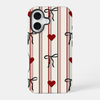 Coque iPhone 16 Nœuds de ruban et cœurs de style vintage féminin m