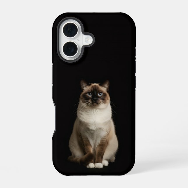 Coque iPhone 16 Noir 4 Luxe iPhone 16 Mate, Chat Birman (Verso)