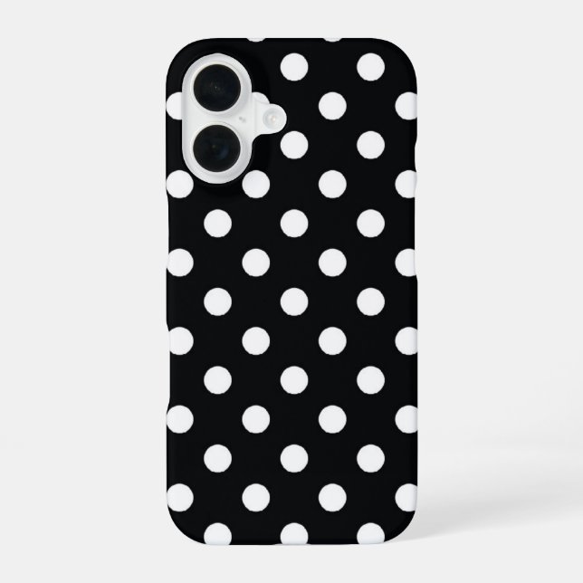 Coque iPhone 16 Noir à pois blancs (Verso)