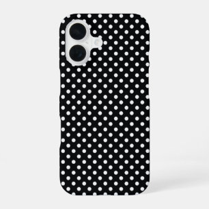 Coque iPhone 16 Noir à pois blancs