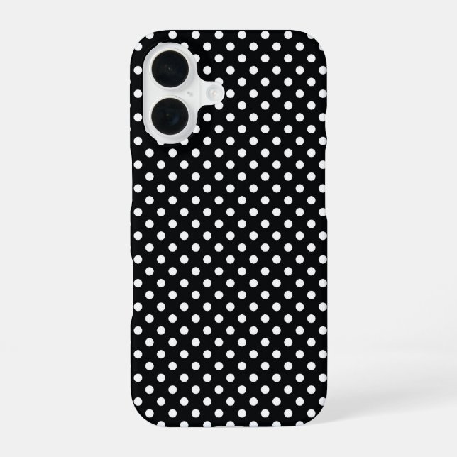 Coque iPhone 16 Noir à pois blancs (Verso)