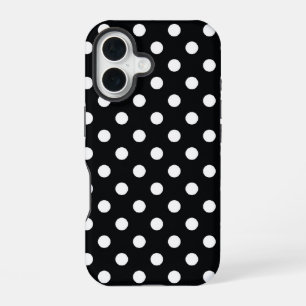 Coque iPhone 16 Noir avec pois blancs