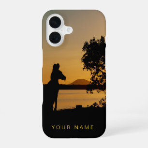 Coque iPhone 16 Noir & Gold Sunset Silhouette Kangaroo Australie