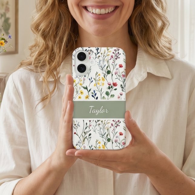 Coque iPhone 16 Nom botanique de fleur sauvage aquarelle  (Créateur téléchargé)