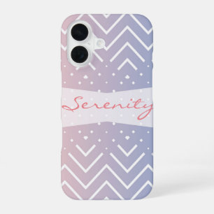 Coque iPhone 16 Nom Chevron rose quartz pastel bleu élégant