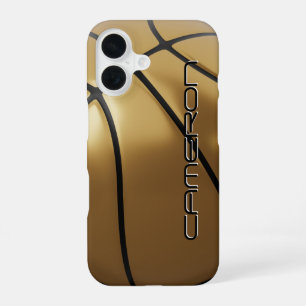 Coque iPhone 16 Nom de basket cool or et noir