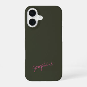 Coque iPhone 16 Nom de lettrage minimaliste personnalisé vert rose