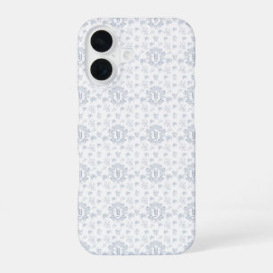 Coque iPhone 16 Nom de monogramme répétitif Toile Bleue Victorienn