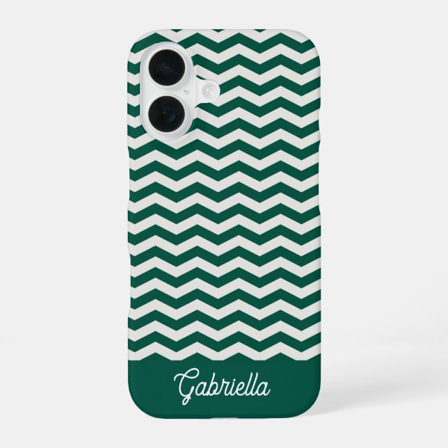 Coque iPhone 16 nom de motif à rayures zig zag Chevron vert sarcel (Verso)