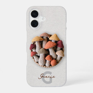 Coque iPhone 16 Nom de panier champignon au crochet Cottagecore Co
