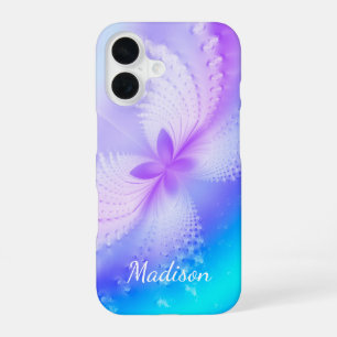 Coque iPhone 16 Nom de papillon abstrait féminin violet moderne