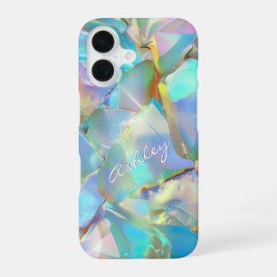 Coque iPhone 16 Nom de script blanc sur fond opale
