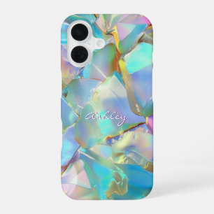 Coque iPhone 16 Nom de script blanc sur fond opale