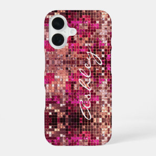 Coque iPhone 16 Nom de script blanc sur paillettes