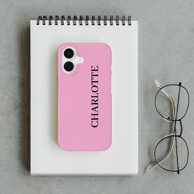 Coque iPhone 16 Nom de script personnalisé rose moderne (Créateur téléchargé)
