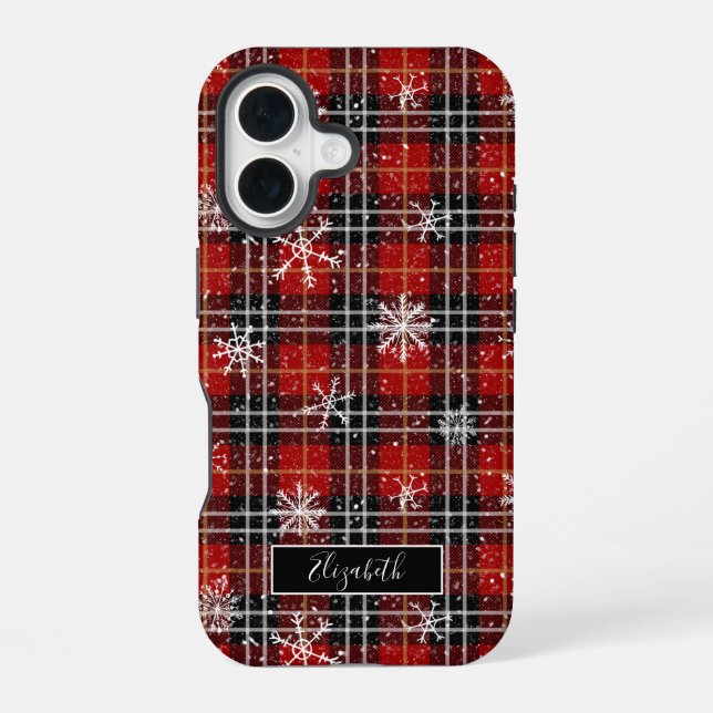 Coque iPhone 16 Nom du script des flocons de neige plaqués hiver (Verso)