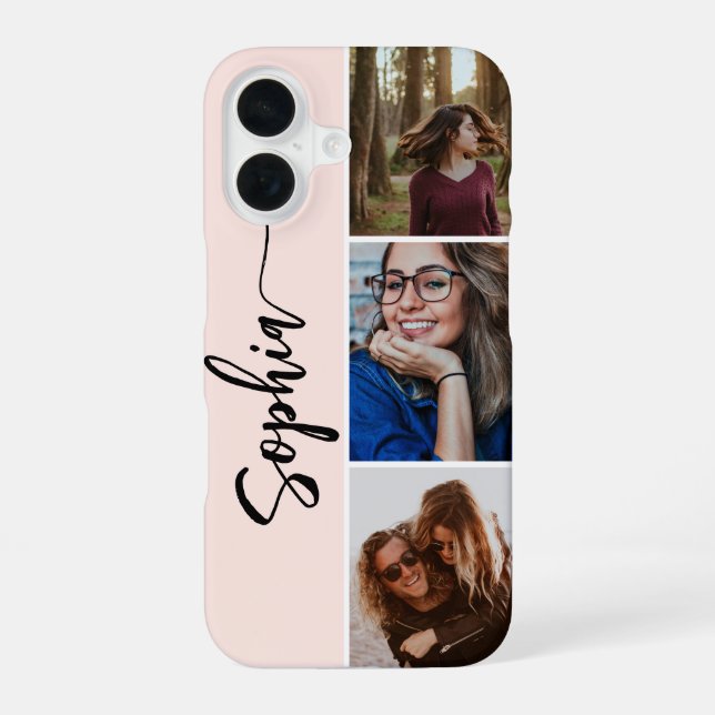 Coque iPhone 16 Nom Écriture Pinceau Girly 3 Photo Blush Rose (Verso)