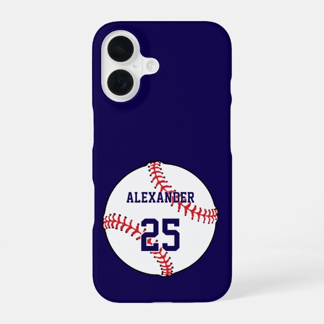 Coque iPhone 16 Nom et numéro de balle de baseball (Verso)