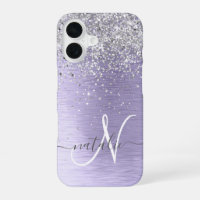 Nom Monogramme Pailleté Argent Métal Brossé Violet