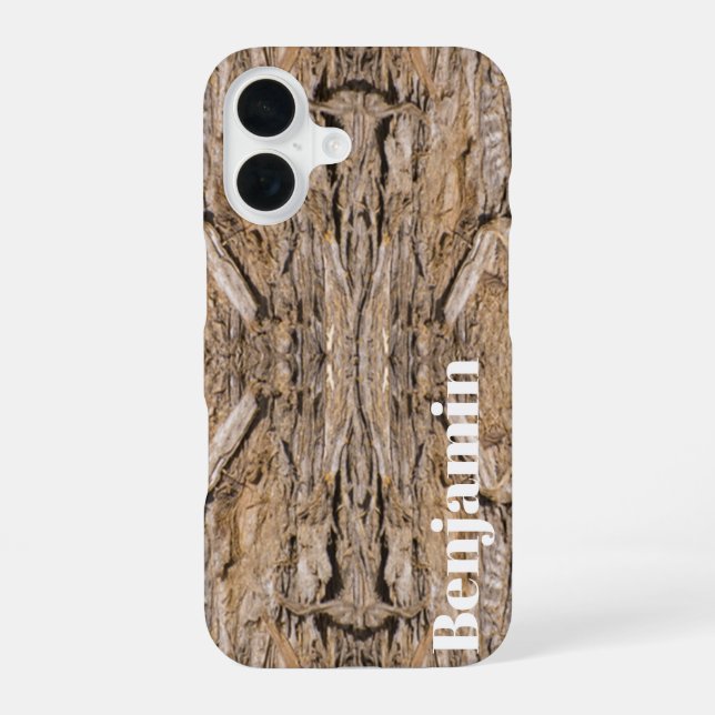 Coque iPhone 16 Nom personnalisé Abstrait Juniper Bark Texture Pho (Verso)
