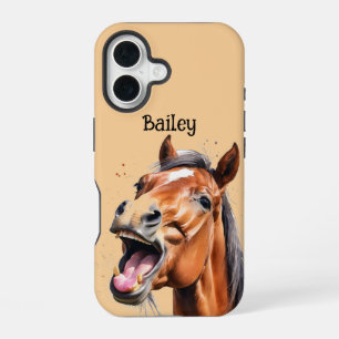 Coque iPhone 16 Nom personnalisé Animal de ferme Chevaux Cheval