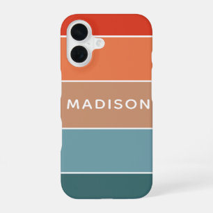 Coque iPhone 16 Nom personnalisé bloc de couleur Terre coloré mode