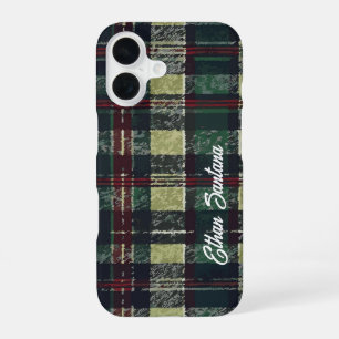 Coque iPhone 16 Nom personnalisé Carreaux Verts et Rouges