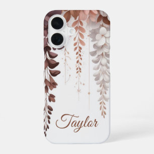 Coque iPhone 16 Nom personnalisé Cocoa Rose Wisteria Cascade