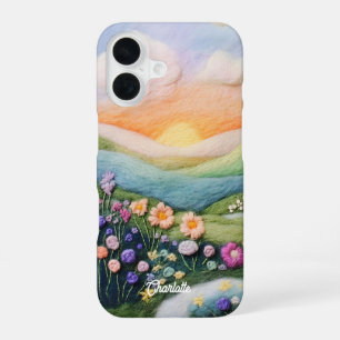 Coque iPhone 16 Nom personnalisé Coucher de soleil Floral Moderne