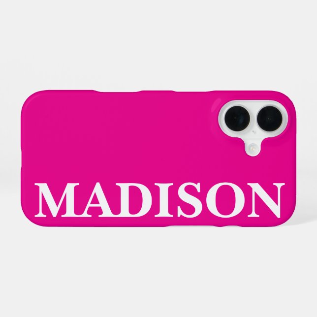 Coque iPhone 16 Nom personnalisé Couleur Rose Chaud Minimal Modern (Verso Horizontal)