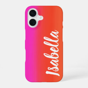Coque iPhone 16 Nom personnalisé dégradé rose vif et orange