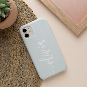 Coque iPhone 16 Nom personnalisé écriture manuscrite moderne bleue