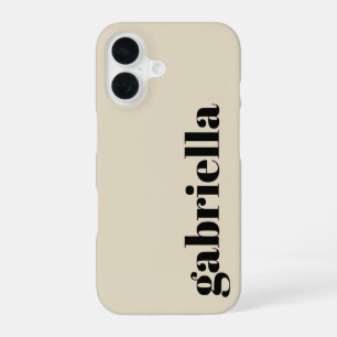 Coque iPhone 16 Nom personnalisé en typographie gras noir et beige