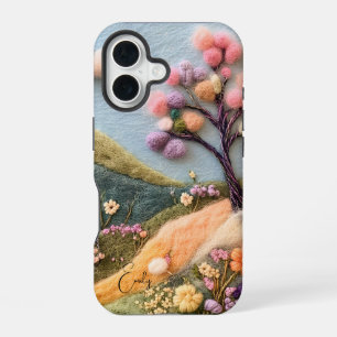 Coque iPhone 16 Nom personnalisé floral feutré moderne tendance