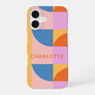 Coque iPhone 16 Nom personnalisé Géométrique Moderne Rose Bleu Gra
