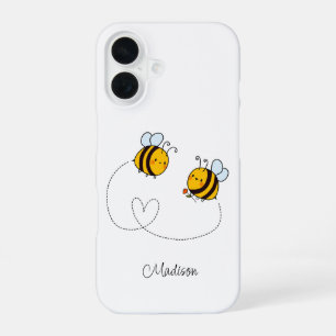 Coque iPhone 16 Nom personnalisé Happy Love Bees