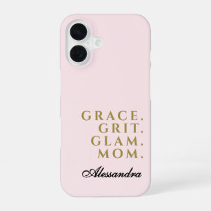 Coque iPhone 16 Nom personnalisé Maman Citation Pastel Rose Gold M