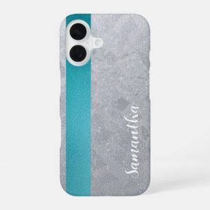 Coque iPhone 16 Nom personnalisé Parties scintillant en argent et