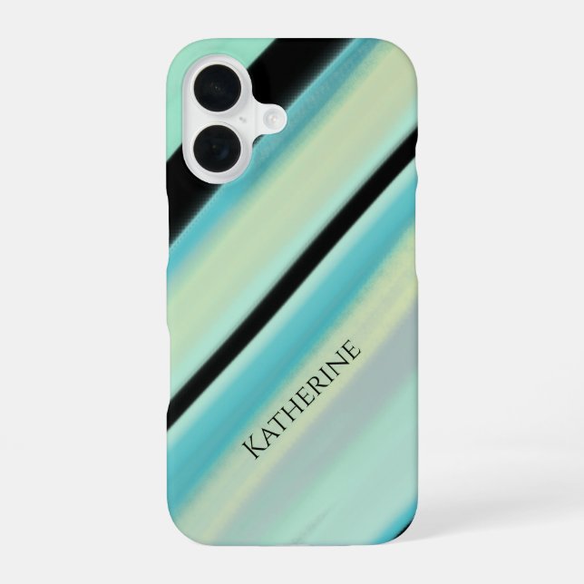 Coque iPhone 16 Nom personnalisé Rayures Turquoise Tranquille  (Verso)
