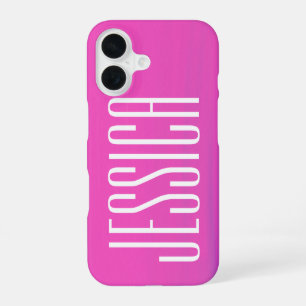 Coque iPhone 16 Nom personnalisé rose fuchsia chaud simple mignon