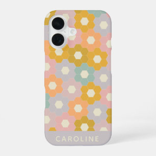 Coque iPhone 16 Nom personnalisé Vintage Pastel Hexagone Floral