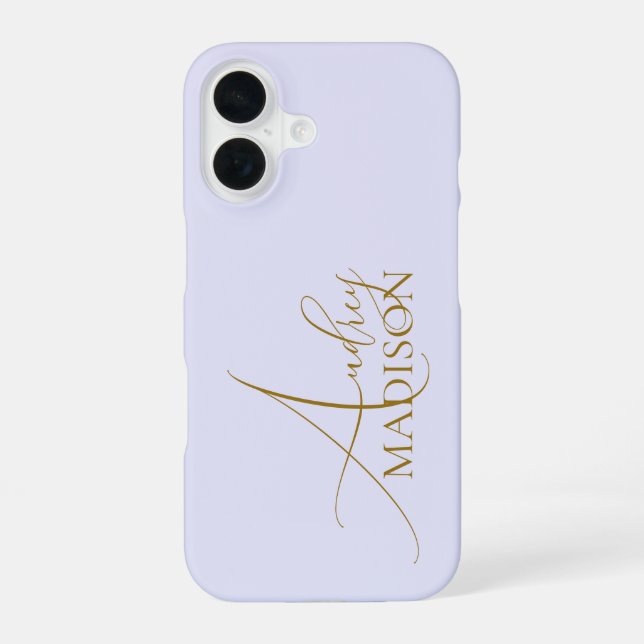 Coque iPhone 16 Nom Serif de script Purple Lavender (Verso)