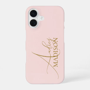 Coque iPhone 16 Nom Serif Script Rose
