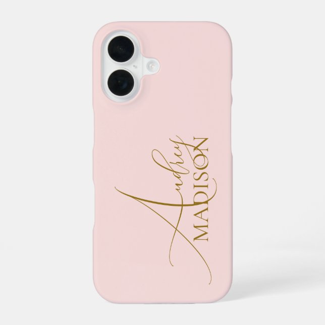 Coque iPhone 16 Nom Serif Script Rose Pâle (Verso)