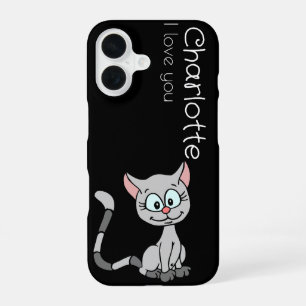 Coque iPhone 16 Noms de chats de dessin animé gris mignons