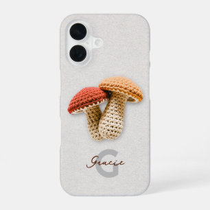 Coque iPhone 16 Noms de monogramme de champignon au crochet Cottag