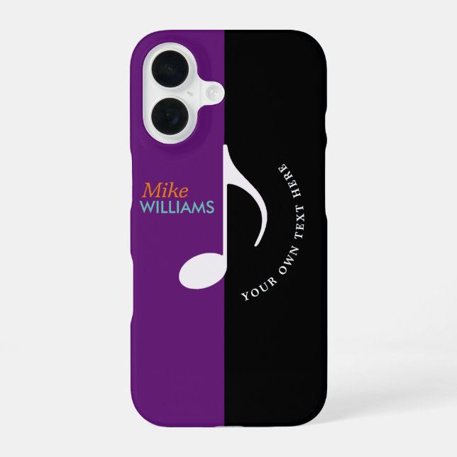 Coque iPhone 16 note de musique ~ cool noir et violet (Verso)