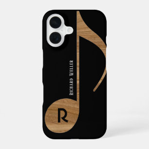 Coque iPhone 16 Note de musique en bois avec nom personnalisé