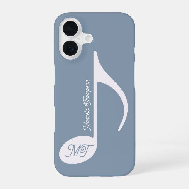 Coque iPhone 16 Note musicale personnalisée Dusty Blue (Verso)